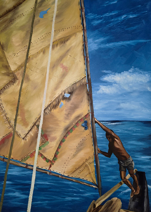 painting of man sailing