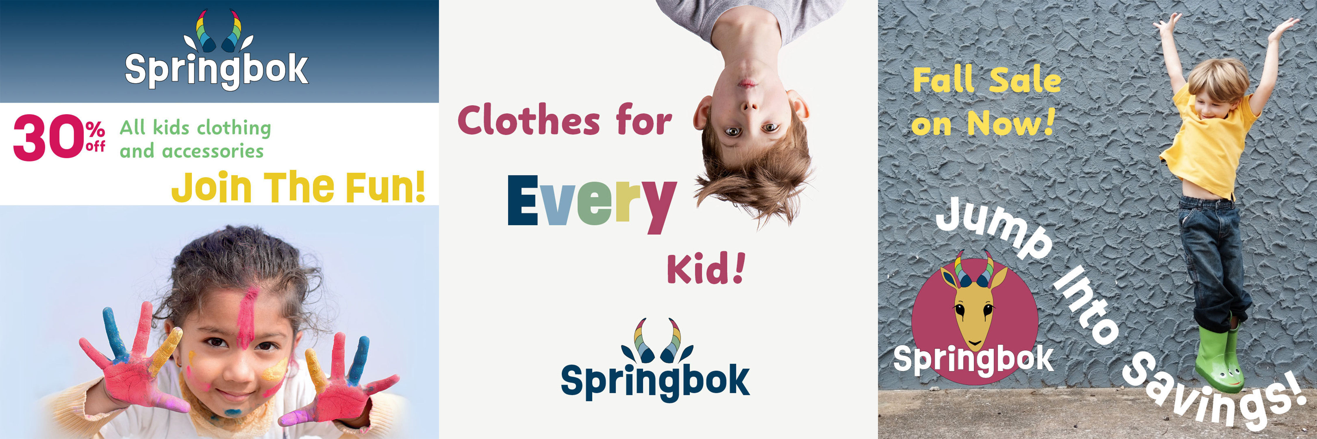 Three social media ads for Springbok Clothing
